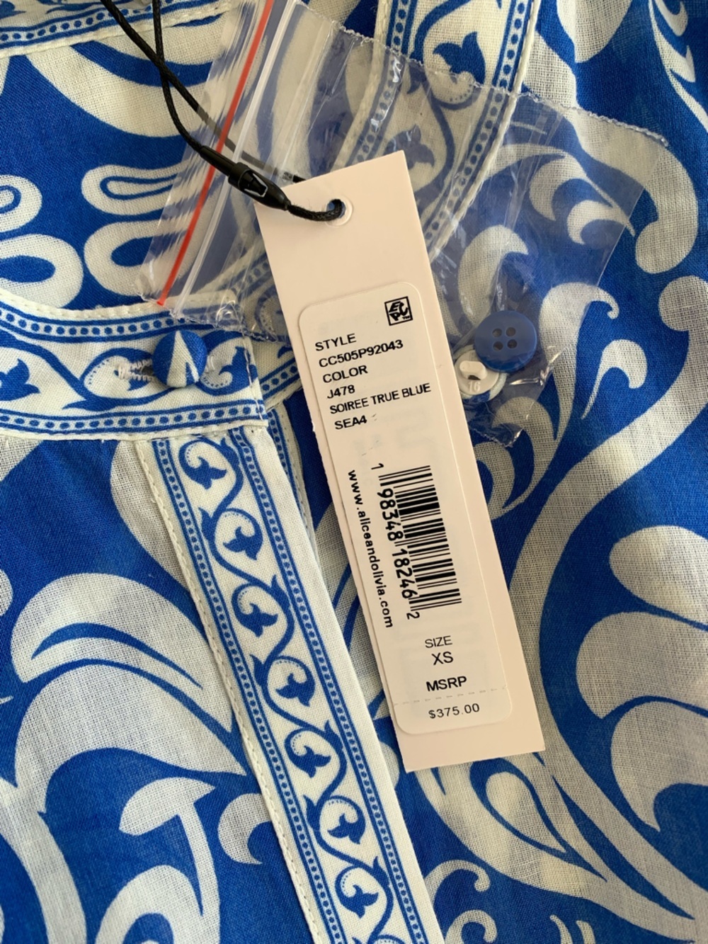 NWT Alice + Olivia April Cotton Puff Button Down Up Top Soirée True Blue White - Picture 7 of 11